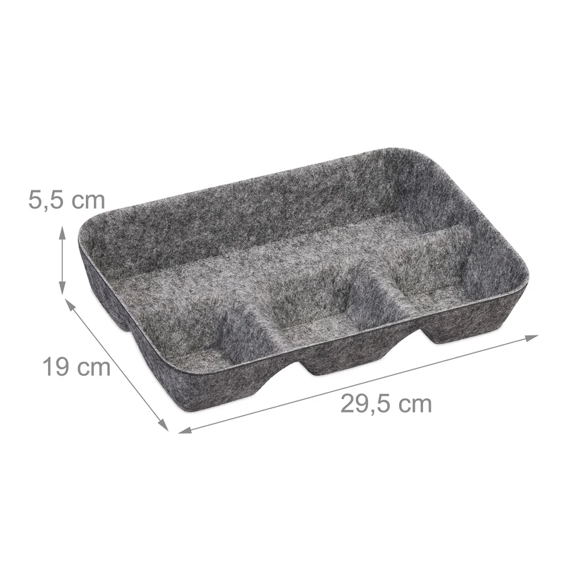 Relaxdays Schubladen Organizer Filz, Ordnungssystem Schreibtisch, HBT: 5,5 x 29,5 x 19 cm, 4 Fächer, Filzkorb, hellgrau