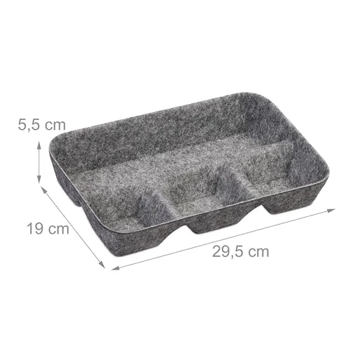 Relaxdays Schubladen Organizer Filz, Ordnungssystem Schreibtisch, HBT: 5,5 x 29,5 x 19 cm, 4 Fächer, Filzkorb, hellgrau