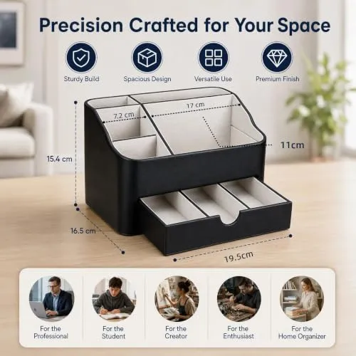 BADCRIS Schreibtisch Organizer mit Schublade & 5 Fächern PU Leder Schwarz