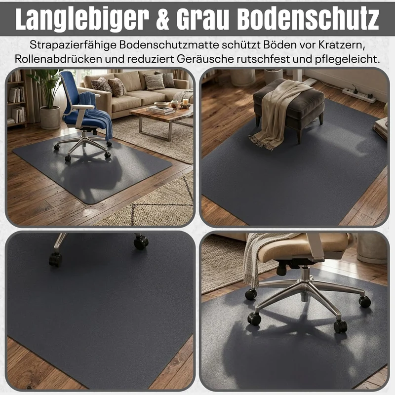 LP Projekt Bodenschutzmatte 74x120cm – rutschfeste und strapazierfähige Bürostuhlmatte für Hartböden und Teppich | Grau Bodenschutzmatte für Zuhause & Büro | Erhältlich in verschiedenen Größen