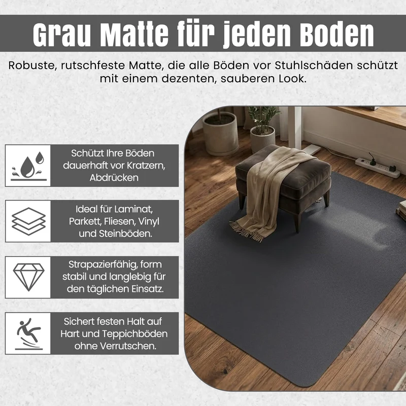 LP Projekt Bodenschutzmatte 74x120cm – rutschfeste und strapazierfähige Bürostuhlmatte für Hartböden und Teppich | Grau Bodenschutzmatte für Zuhause & Büro | Erhältlich in verschiedenen Größen