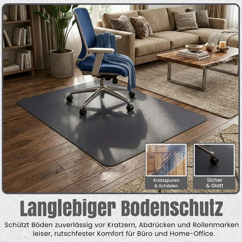 LP Projekt Bodenschutzmatte 74x120cm – rutschfeste und strapazierfähige Bürostuhlmatte für Hartböden und Teppich | Grau Bodenschutzmatte für Zuhause & Büro | Erhältlich in verschiedenen Größen