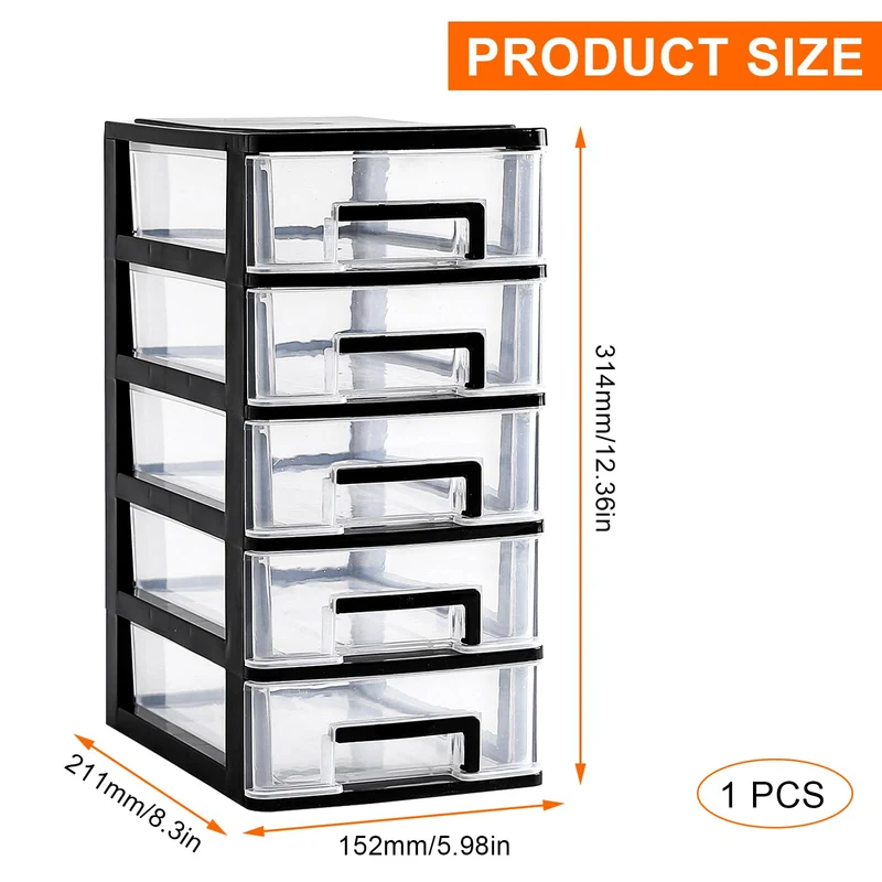 Schubladenschrank Kunststoff Büro, Datei Schrank Schublade, 5 Tier Aufbewahrungsbox mit Schubladenbox, Kosmetische Organizer, Stapelbar Kunststoff Schublade für Büro Schlafzimmer (1)