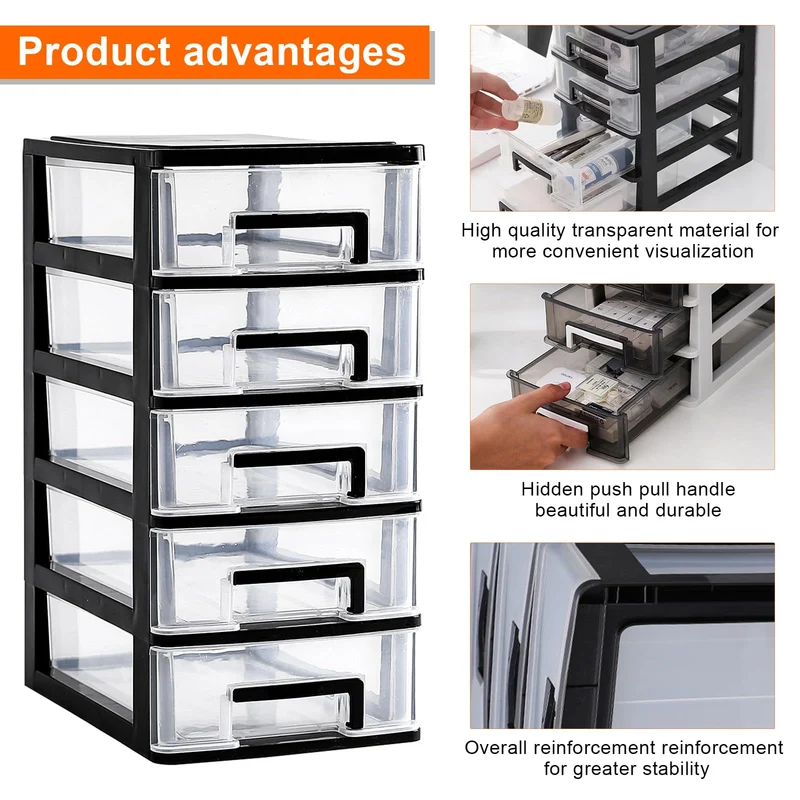 Schubladenschrank Kunststoff Büro, Datei Schrank Schublade, 5 Tier Aufbewahrungsbox mit Schubladenbox, Kosmetische Organizer, Stapelbar Kunststoff Schublade für Büro Schlafzimmer (1)