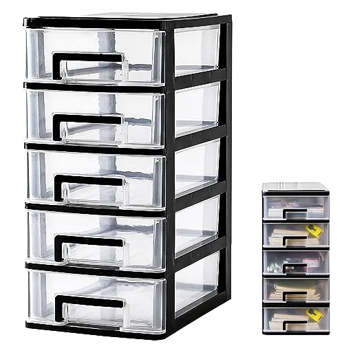 Schubladenschrank Kunststoff Büro, Datei Schrank Schublade, 5 Tier Aufbewahrungsbox mit Schubladenbox, Kosmetische Organizer, Stapelbar Kunststoff Schublade für Büro Schlafzimmer (1)