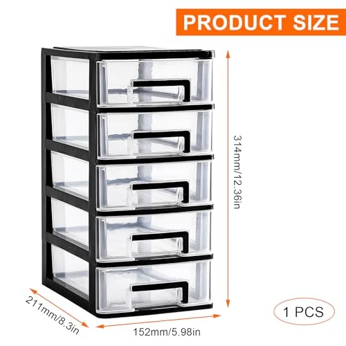 Schubladenschrank Kunststoff Büro, Datei Schrank Schublade, 5 Tier Aufbewahrungsbox mit Schubladenbox, Kosmetische Organizer, Stapelbar Kunststoff Schublade für Büro Schlafzimmer (1)