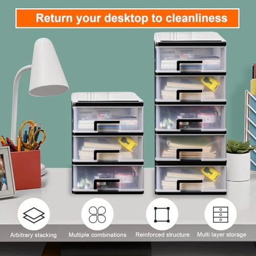 Schubladenschrank Kunststoff Büro, Datei Schrank Schublade, 5 Tier Aufbewahrungsbox mit Schubladenbox, Kosmetische Organizer, Stapelbar Kunststoff Schublade für Büro Schlafzimmer (1)