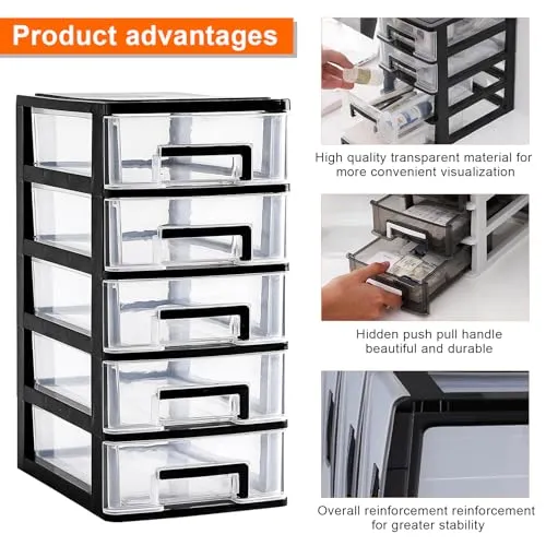 Schubladenschrank Kunststoff Büro, Datei Schrank Schublade, 5 Tier Aufbewahrungsbox mit Schubladenbox, Kosmetische Organizer, Stapelbar Kunststoff Schublade für Büro Schlafzimmer (1)