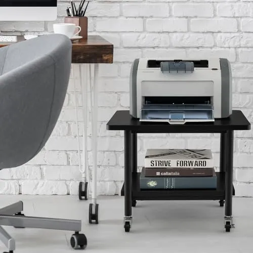 GIANTEX Druckertisch mit Rollen, Druckerständer Druckerwagen rollbar mit 2 Ebenen, Druckerschrank Rollcontainer Druckerhalter Holz, Beistelltisch Druckerregal Rollregal Rollwagen
