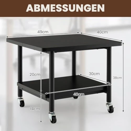 GIANTEX Druckertisch mit Rollen, Druckerständer Druckerwagen rollbar mit 2 Ebenen, Druckerschrank Rollcontainer Druckerhalter Holz, Beistelltisch Druckerregal Rollregal Rollwagen