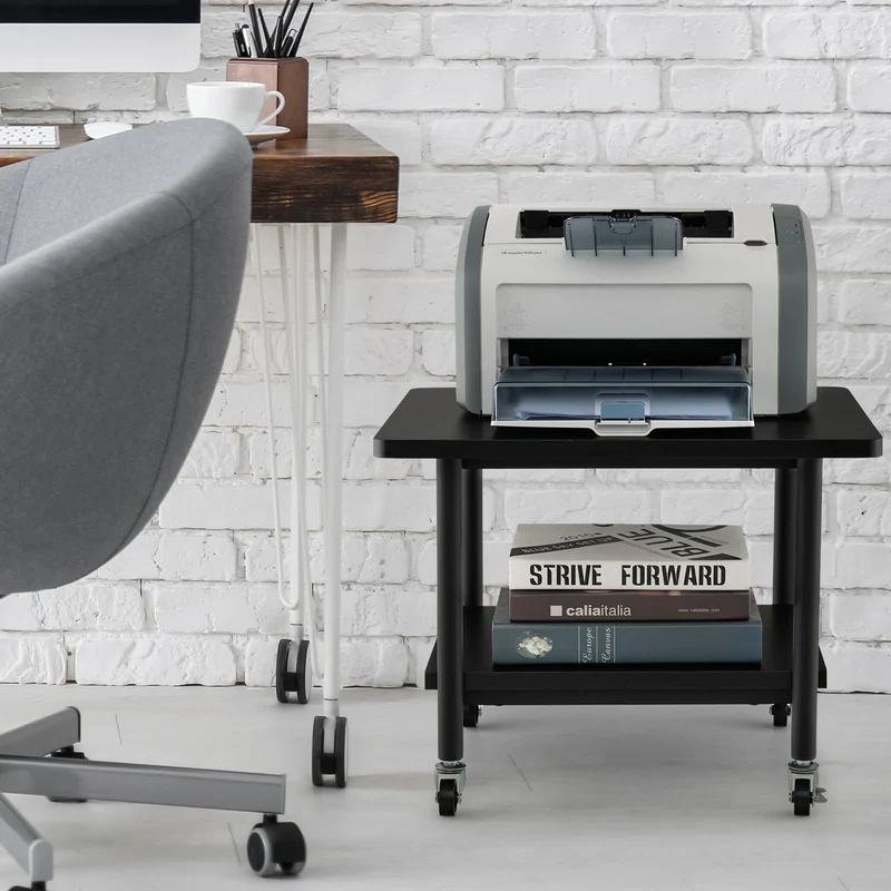 GIANTEX Druckertisch mit Rollen, Druckerständer Druckerwagen rollbar mit 2 Ebenen, Druckerschrank Rollcontainer Druckerhalter Holz, Beistelltisch Druckerregal Rollregal Rollwagen