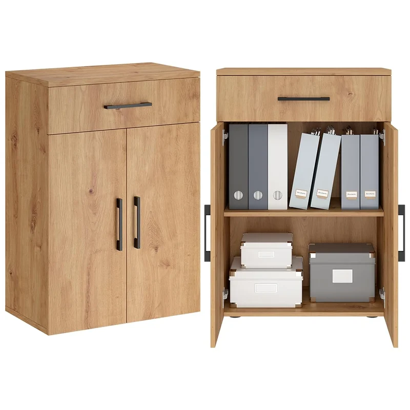Bellamio Apol Büroschrank 60 cm breit, Eichenoptik, 1 Schublade, 2 Fächer