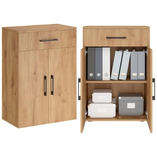 Bellamio Apol Büroschrank 60 cm breit, Eichenoptik, 1 Schublade, 2 Fächer