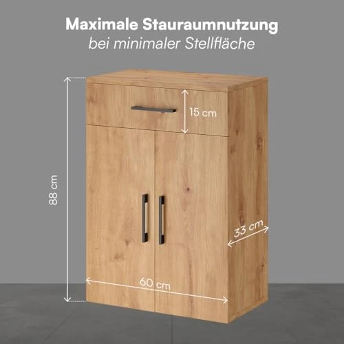 Bellamio Apol Büroschrank 60 cm breit, Eichenoptik, 1 Schublade, 2 Fächer