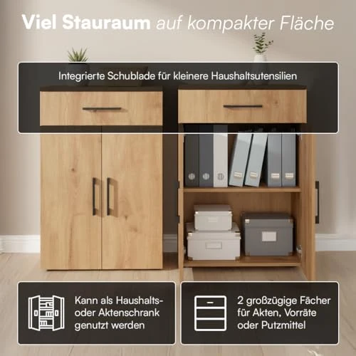 Bellamio Apol Büroschrank 60 cm breit, Eichenoptik, 1 Schublade, 2 Fächer