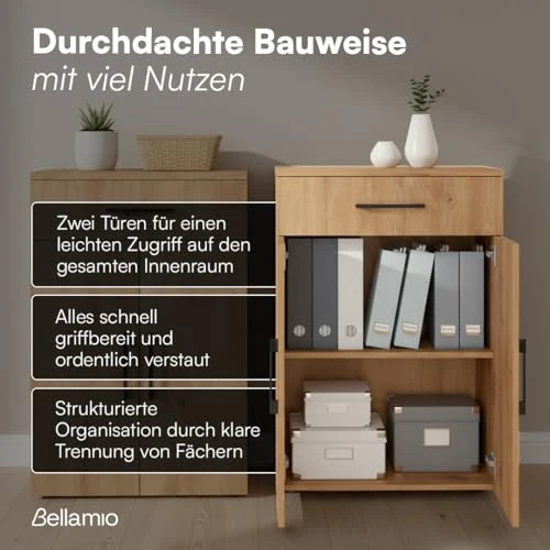 Bellamio Apol Büroschrank 60 cm breit, Eichenoptik, 1 Schublade, 2 Fächer