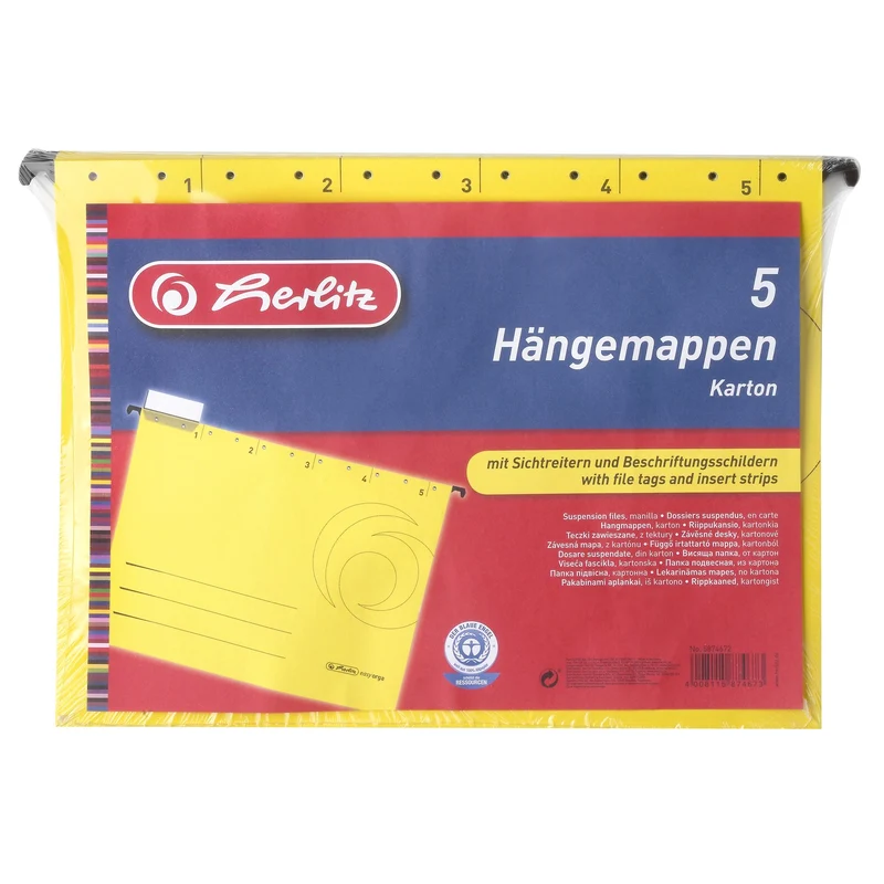 Herlitz 5874672 Hängemappe 5er Packung, Farbe gelb