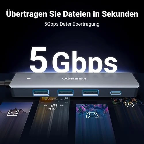 UGREEN USB Hub 3*USB 3.0 + 1*USB C Ports mit Stromversorgung 5Gbps (60cm)