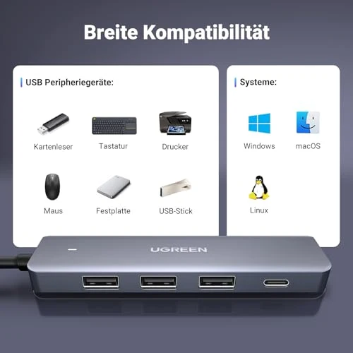 UGREEN USB Hub 3*USB 3.0 + 1*USB C Ports mit Stromversorgung 5Gbps (60cm)