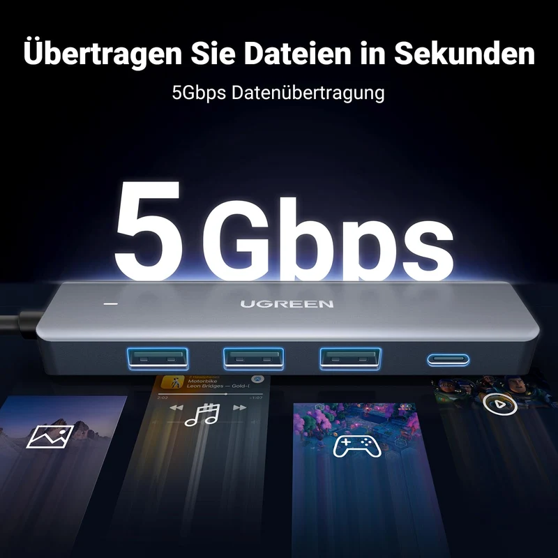 UGREEN USB Hub 3*USB 3.0 + 1*USB C Ports mit Stromversorgung 5Gbps (60cm)