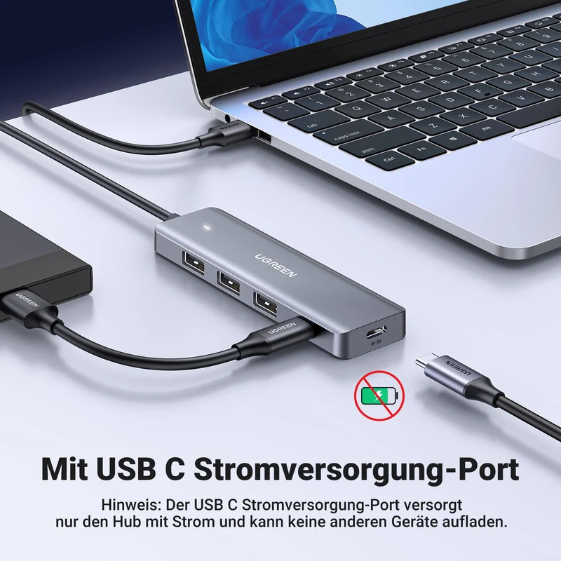 UGREEN USB Hub 3*USB 3.0 + 1*USB C Ports mit Stromversorgung 5Gbps (60cm)