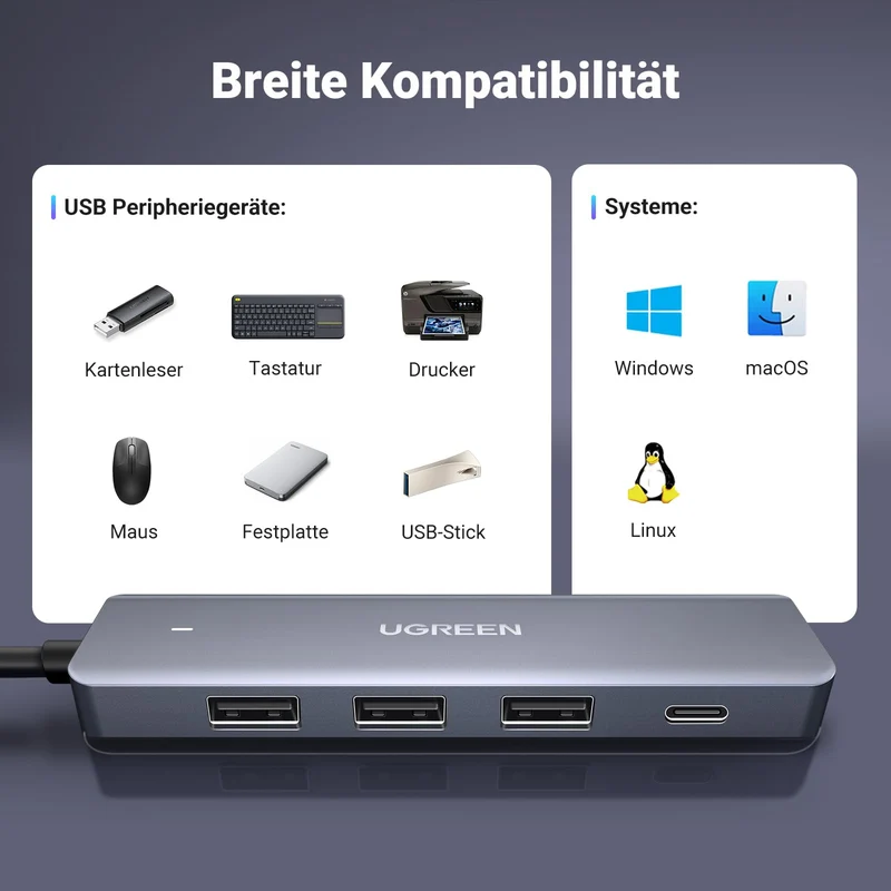 UGREEN USB Hub 3*USB 3.0 + 1*USB C Ports mit Stromversorgung 5Gbps (60cm)