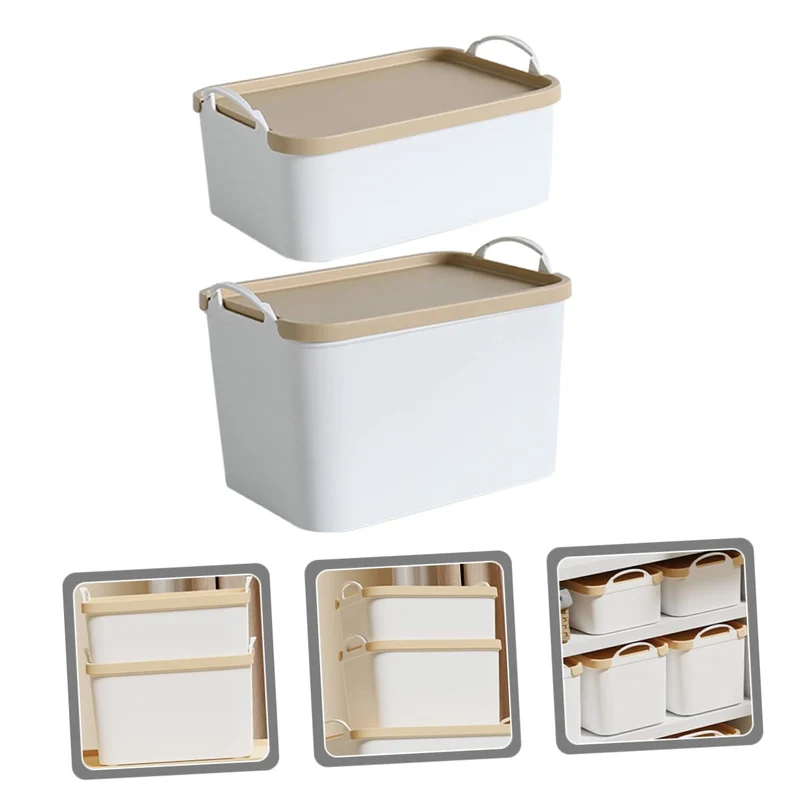 2 Aufbewahrungsboxen mit Deckel aus Kunststoff für Schlafzimmer und Wc