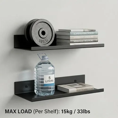2er Set Schweberegal Metall Schwarz, 20x12x4 cm
