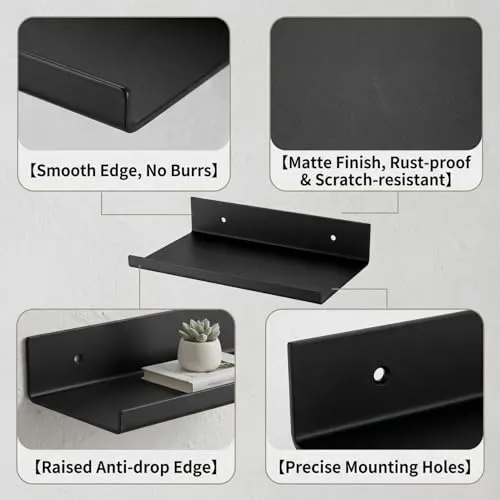 2er Set Schweberegal Metall Schwarz, 20x12x4 cm