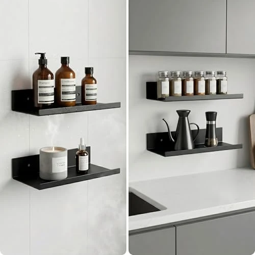 2er Set Schweberegal Metall Schwarz, 20x12x4 cm
