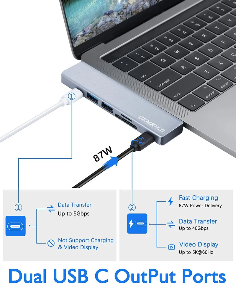USB C Hub 7-in-2 für MacBook Pro/MacBook Air mit 4K HDMI SD/TF Kartenleser