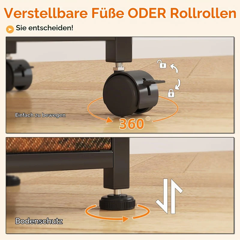 Rollcontainer, Aktenschrank, mit 3 Schubladen und Rollen, für Dokumente in DIN A4, Letter-Format, Druckerständer mit Einer Tischbreite von 56 cm, Industrie-Design, Vintagebraun