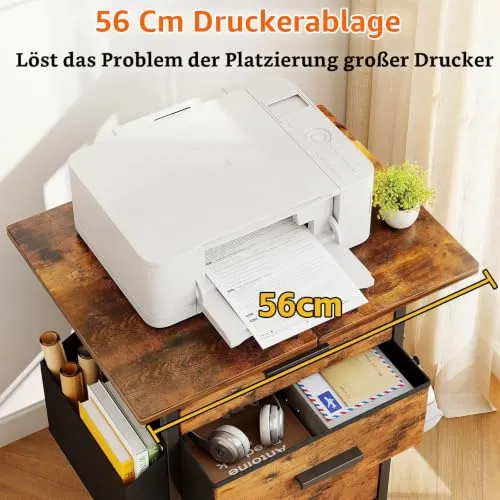 Rollcontainer, Aktenschrank, mit 3 Schubladen und Rollen, für Dokumente in DIN A4, Letter-Format, Druckerständer mit Einer Tischbreite von 56 cm, Industrie-Design, Vintagebraun