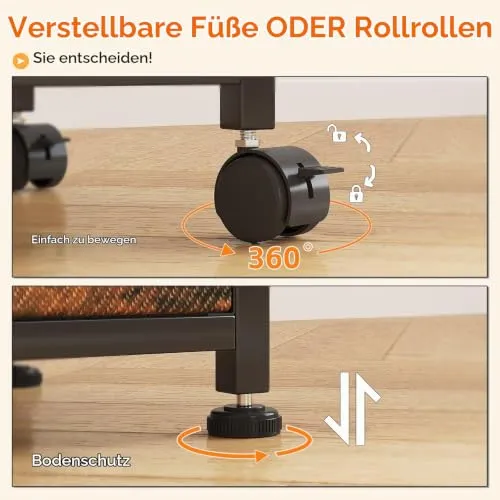Rollcontainer, Aktenschrank, mit 3 Schubladen und Rollen, für Dokumente in DIN A4, Letter-Format, Druckerständer mit Einer Tischbreite von 56 cm, Industrie-Design, Vintagebraun