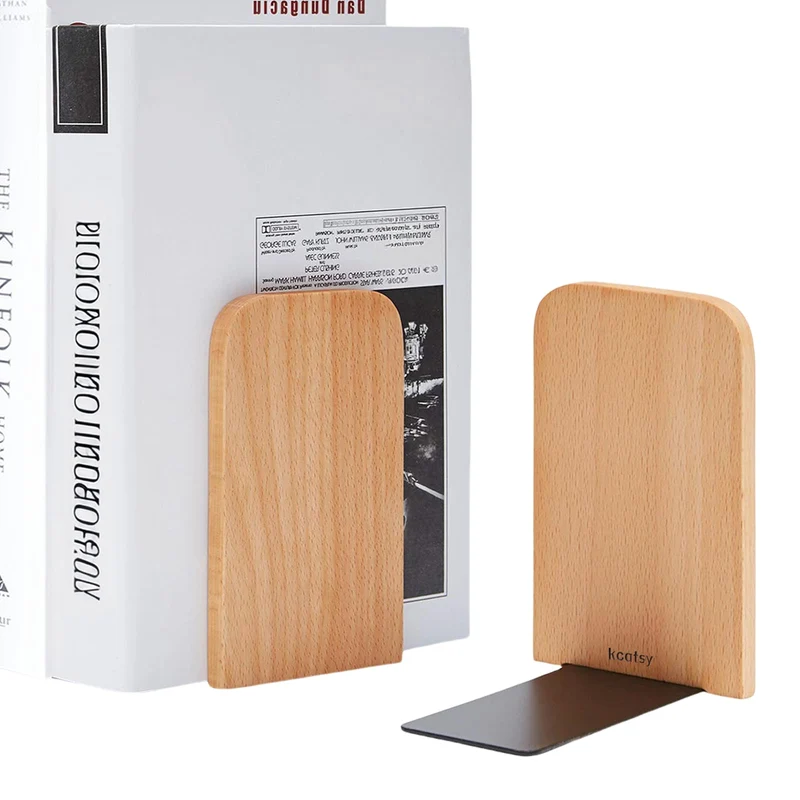 Buchstützen Holz 2 Stück (1 Paar) Buchenholz 17 x 12 x 10,5 cm - Bookends Buchstütze Holz Bücherstütze Bücherhalter DVD Regal für Zuhause, Büro und Schule