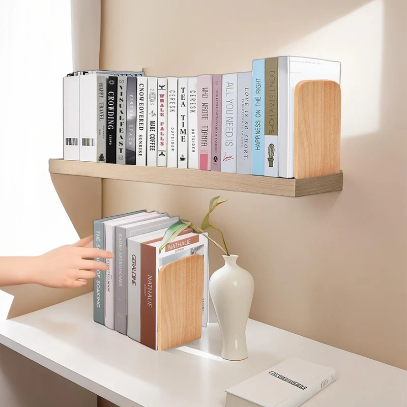 Buchstützen Holz 2 Stück (1 Paar) Buchenholz 17 x 12 x 10,5 cm - Bookends Buchstütze Holz Bücherstütze Bücherhalter DVD Regal für Zuhause, Büro und Schule