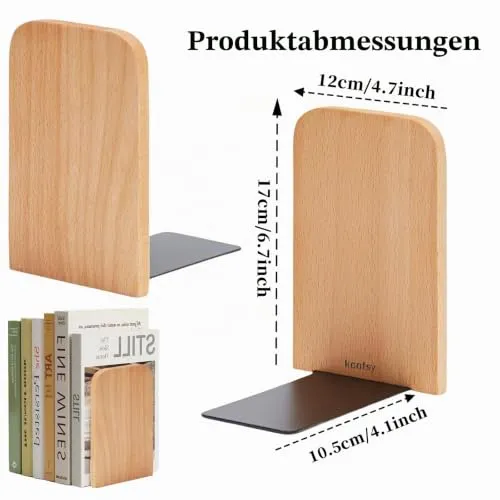 Buchstützen Holz 2 Stück (1 Paar) Buchenholz 17 x 12 x 10,5 cm - Bookends Buchstütze Holz Bücherstütze Bücherhalter DVD Regal für Zuhause, Büro und Schule