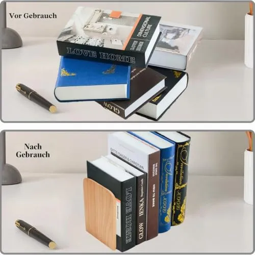 Buchstützen Holz 2 Stück (1 Paar) Buchenholz 17 x 12 x 10,5 cm - Bookends Buchstütze Holz Bücherstütze Bücherhalter DVD Regal für Zuhause, Büro und Schule