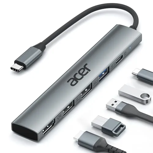 acer USB C Hub 5 in 1, Tragbarer 4K HDMI Adapter PD 100W