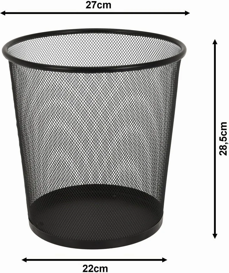 Papierkorb Mülleimer aus Metall, Schwarz Draht Mülleimer für Büro und Zuhause Metallgeflecht rund Abfalleimer Papiereimer Trash Can Papiermülleimer (1 Stück)