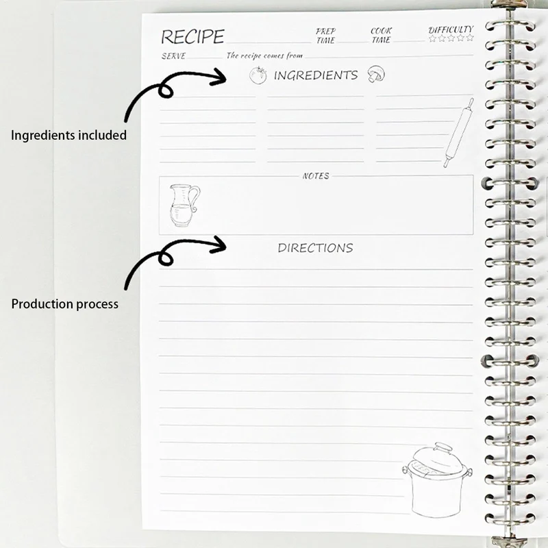 Blanko Notizbuch, Rezeptbuch, leere Seiten zum Beschriften Hardcover Tagebuch, A4 Format, persönliches Kochbuch für Köche, 160 exklusive hausgemachte Rezepte