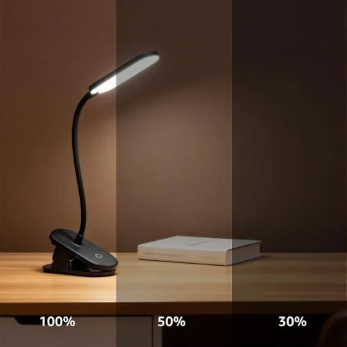 Aigostar Leselampe Klemme Akku, Klemmlampe Bett Kabellos 4000K, 360° Flexibel Klemmleuchte, Bettlampe mit 3 Helligkeitsmodi, USB-Kabel, Schwarz
