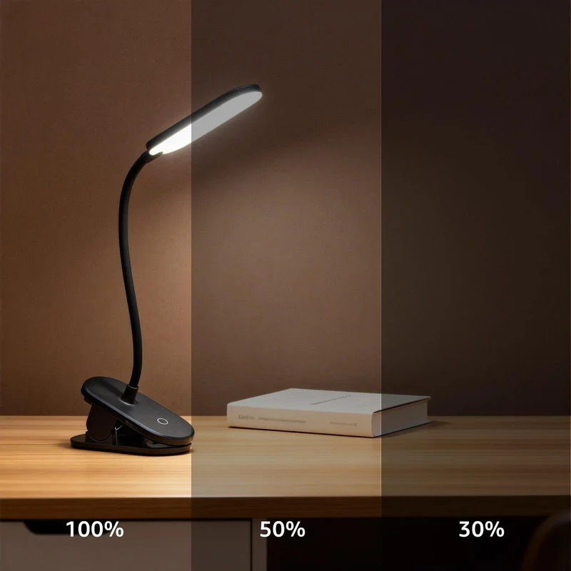 Aigostar Leselampe Klemme Akku, Klemmlampe Bett Kabellos 4000K, 360° Flexibel Klemmleuchte, Bettlampe mit 3 Helligkeitsmodi, USB-Kabel, Schwarz