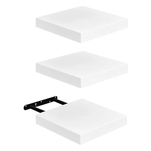 Schweberegal 3er Set Kompakt 20x20cm Wandregal MDF für Bad, Küche, Flur - Weiß