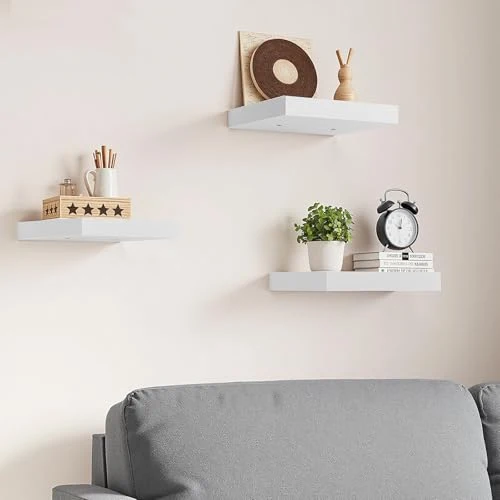 Schweberegal 3er Set Kompakt 20x20cm Wandregal MDF für Bad, Küche, Flur - Weiß