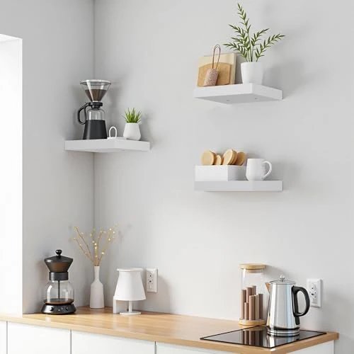 Schweberegal 3er Set Kompakt 20x20cm Wandregal MDF für Bad, Küche, Flur - Weiß