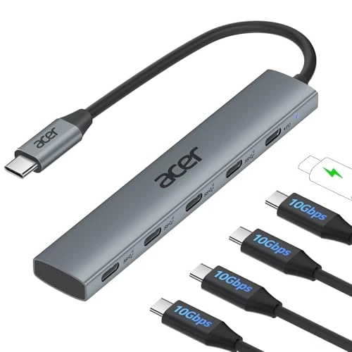 Acer USB C Hub 10Gbps mit Typ-C 100W Stromversorgung Ultra Slim 4*USB-C 3.2