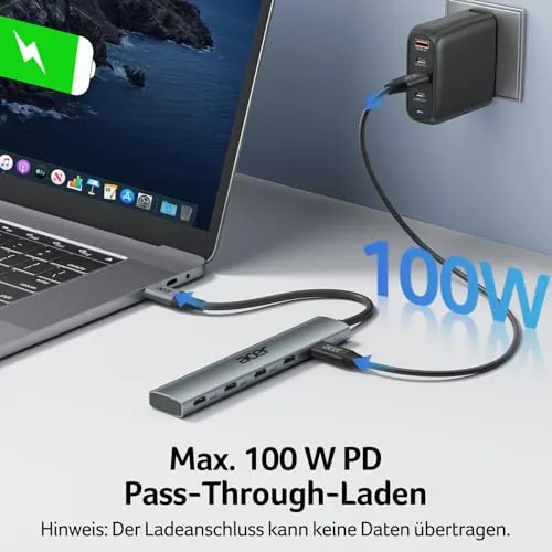 Acer USB C Hub 10Gbps mit Typ-C 100W Stromversorgung Ultra Slim 4*USB-C 3.2