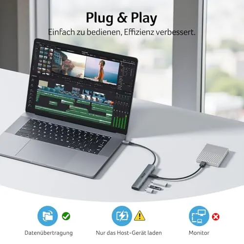Acer USB C Hub 10Gbps mit Typ-C 100W Stromversorgung Ultra Slim 4*USB-C 3.2