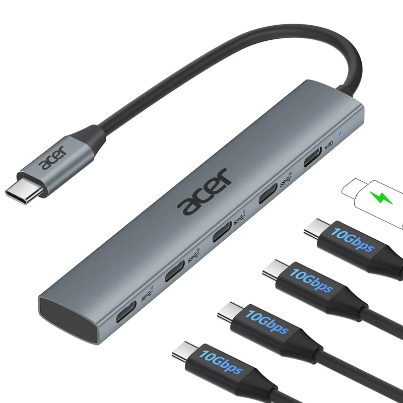 Acer USB C Hub 10Gbps mit Typ-C 100W Stromversorgung Ultra Slim 4*USB-C 3.2